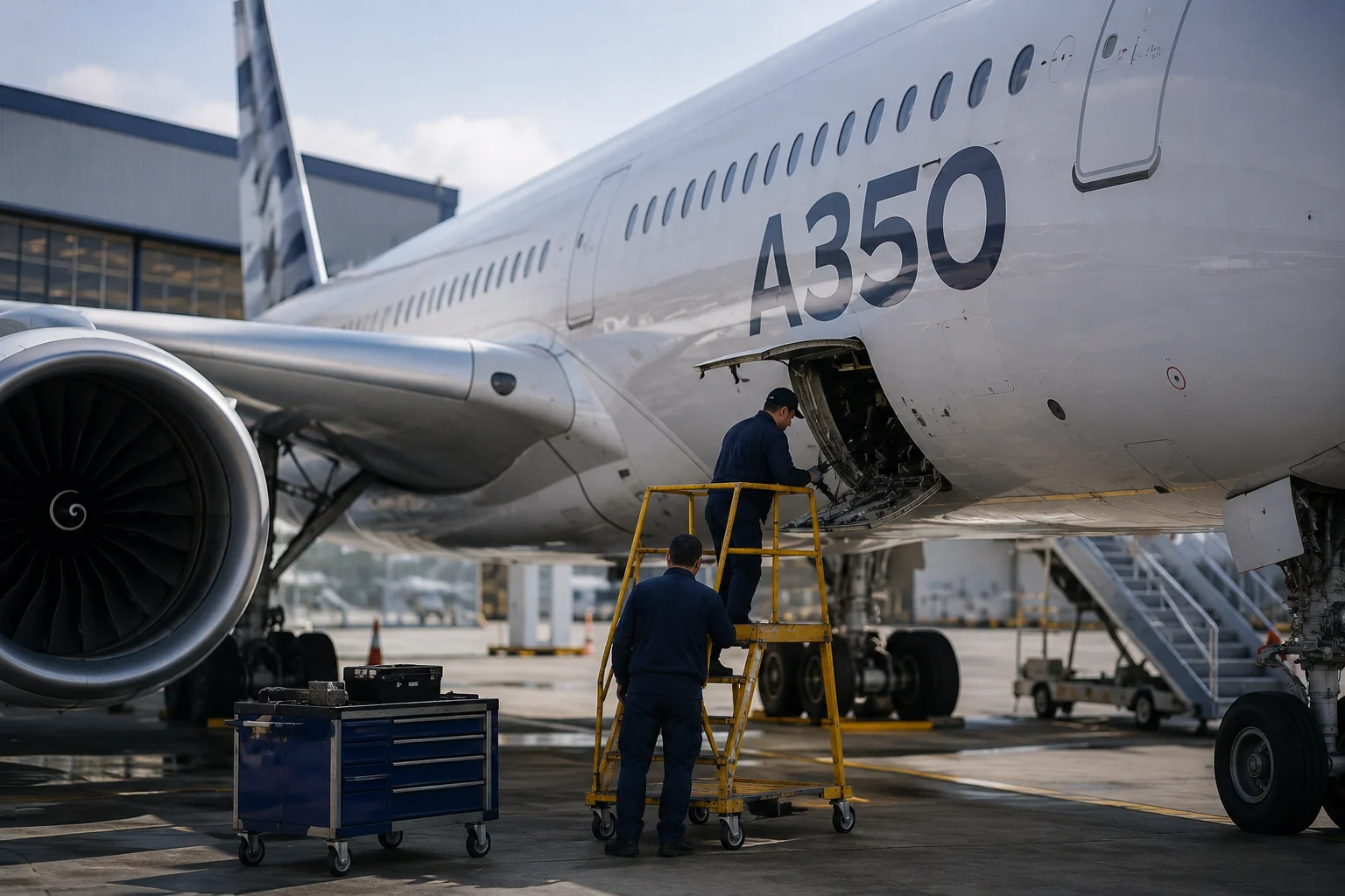 An A350 undergoes maintenance