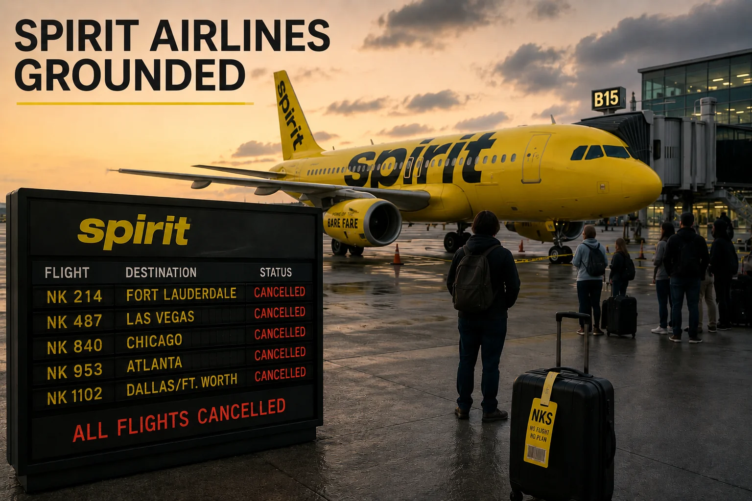 Spirit Airlines ceased all operations on 2 May 2026, leaving thousands of passengers stranded and 17,000 employees without work following the airline’s sudden collapse.