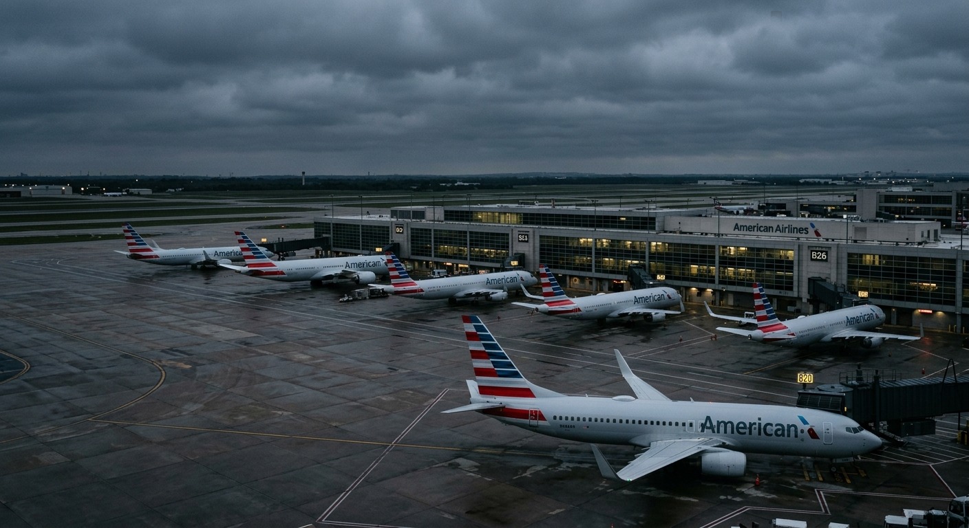 American Airlines aircraft grounded at a major US airport during the FAA nationwide ground stop, January 2023